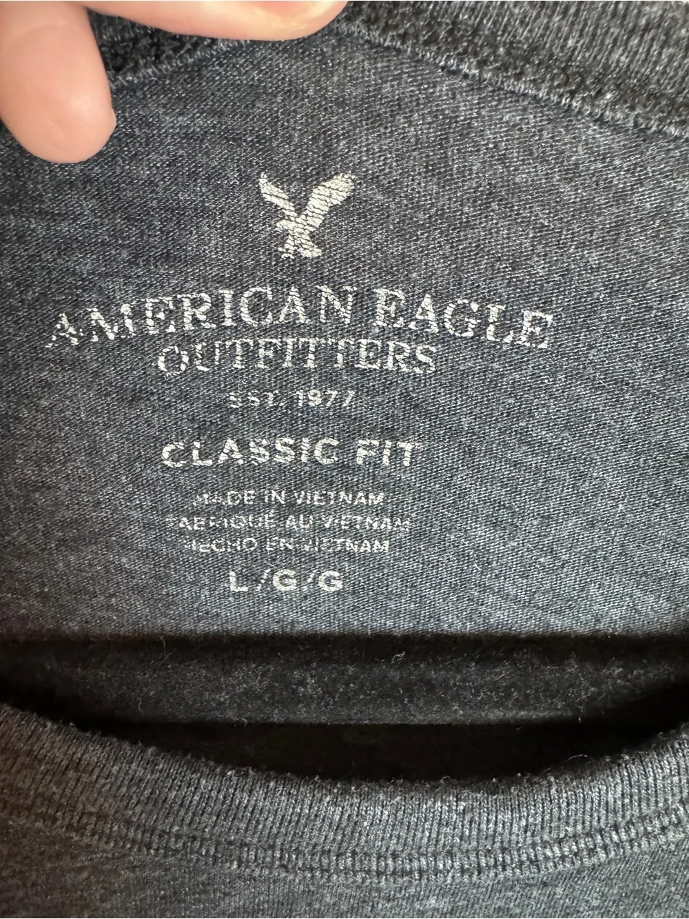 American Eagle Outfitters Mens Large Classic Fit T-Shirt Gray Eagle Patchwork